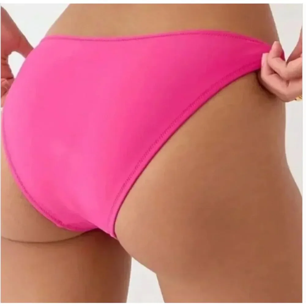 New J.Crew Women's High Leg Curved Waist Bikini Bottom Pink Beach Swimwear Sz M